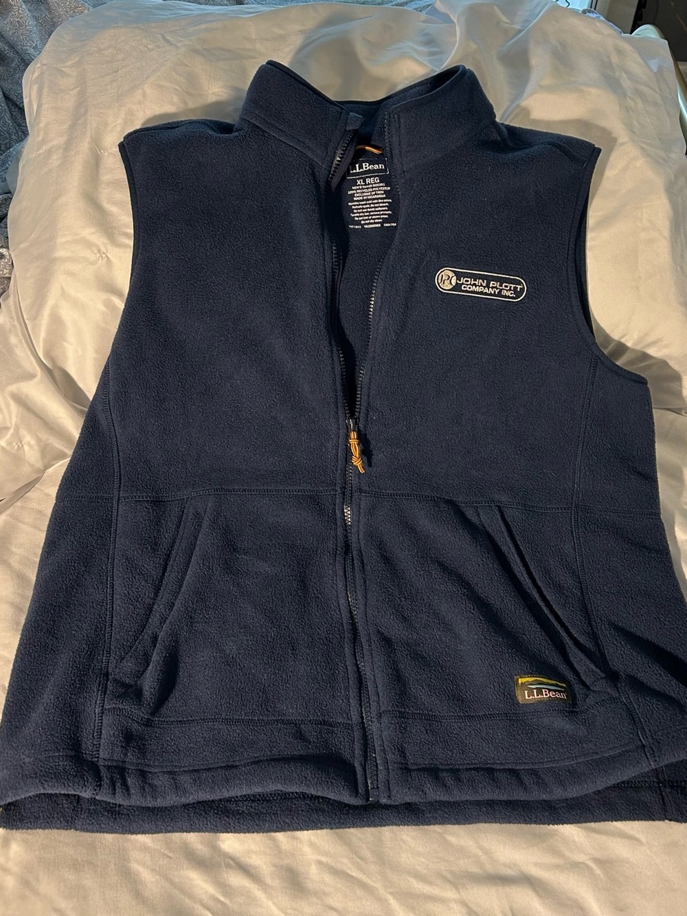 L.L. Bean Navy Men's Fleece Vest with Logo Patch